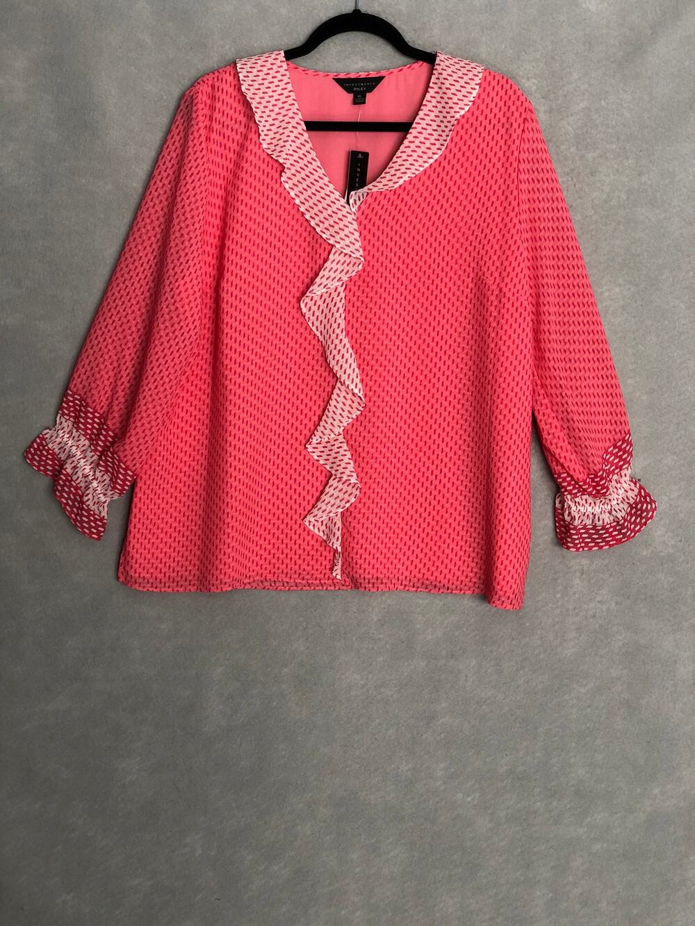 Investments Riley Cascading Ruffle Top Strawberry Pink Women's XL NEW